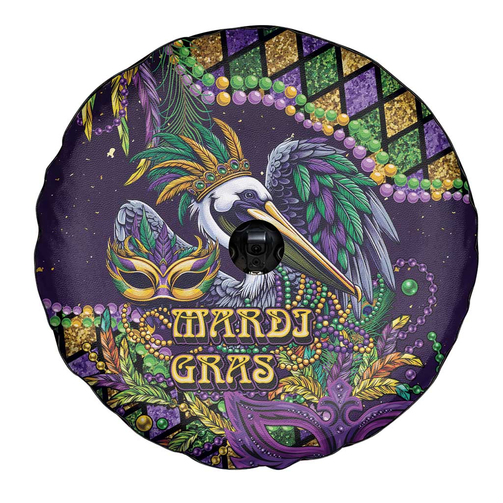 Mardi Gras Pelican Spare Tire Cover Crowned Feathers Carnival Reign - Wonder Print Shop