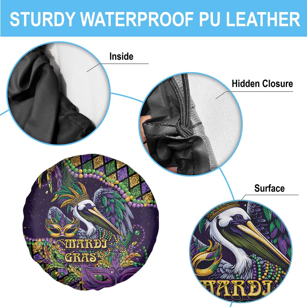 Mardi Gras Pelican Spare Tire Cover Crowned Feathers Carnival Reign - Wonder Print Shop