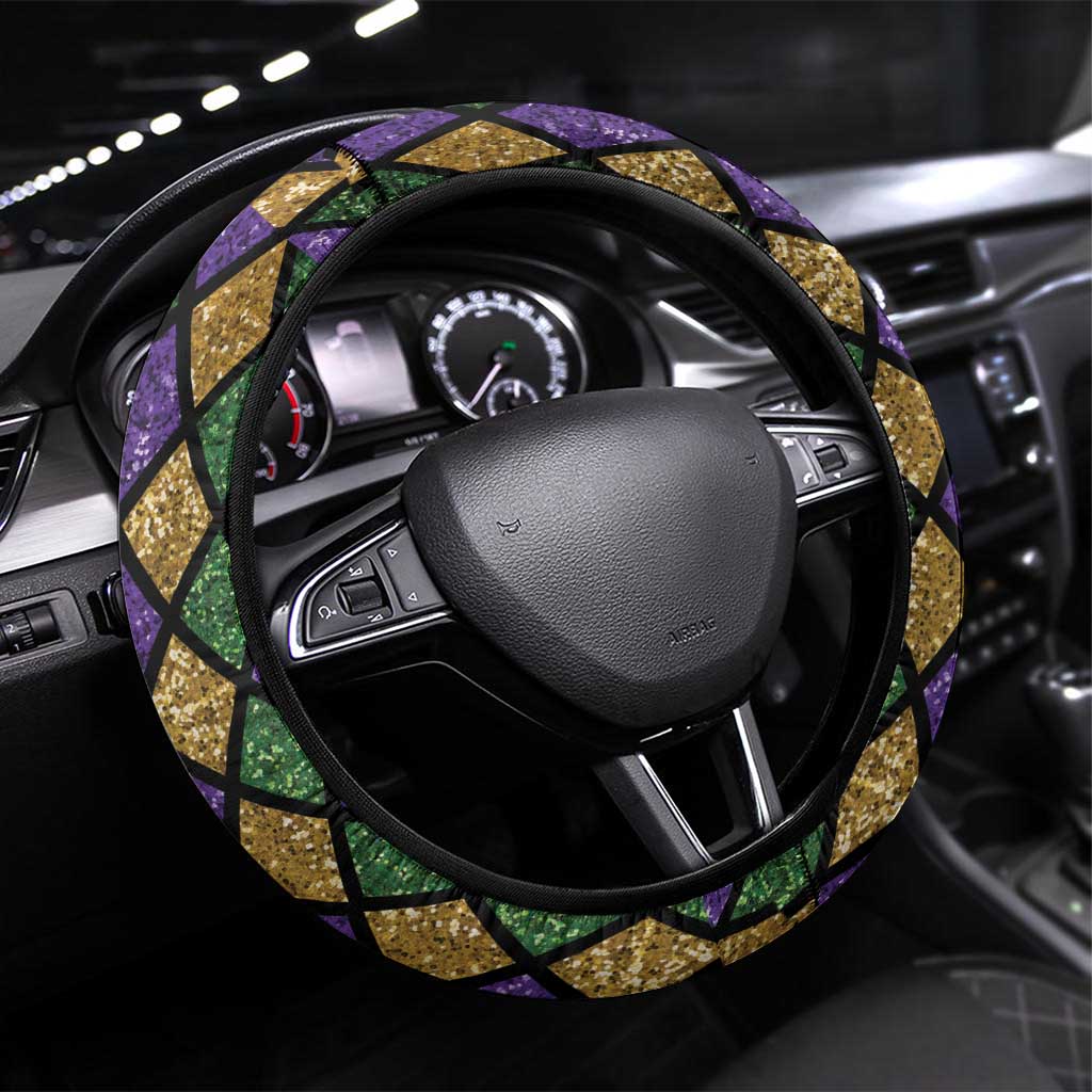 Mardi Gras Pelican Steering Wheel Cover Crowned Feathers Carnival Reign - Wonder Print Shop