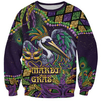 Mardi Gras Pelican Sweatshirt Crowned Feathers Carnival Reign - Wonder Print Shop