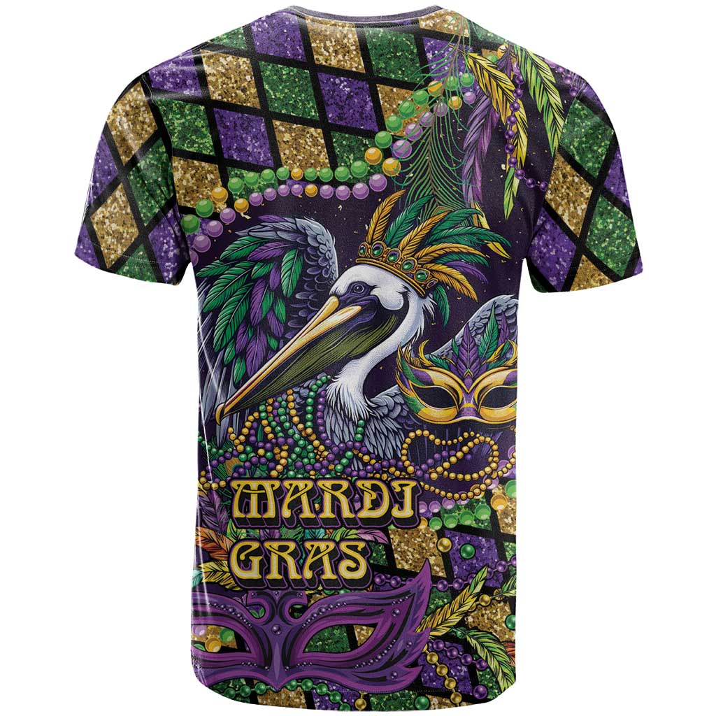 Mardi Gras Pelican T Shirt Crowned Feathers Carnival Reign - Wonder Print Shop