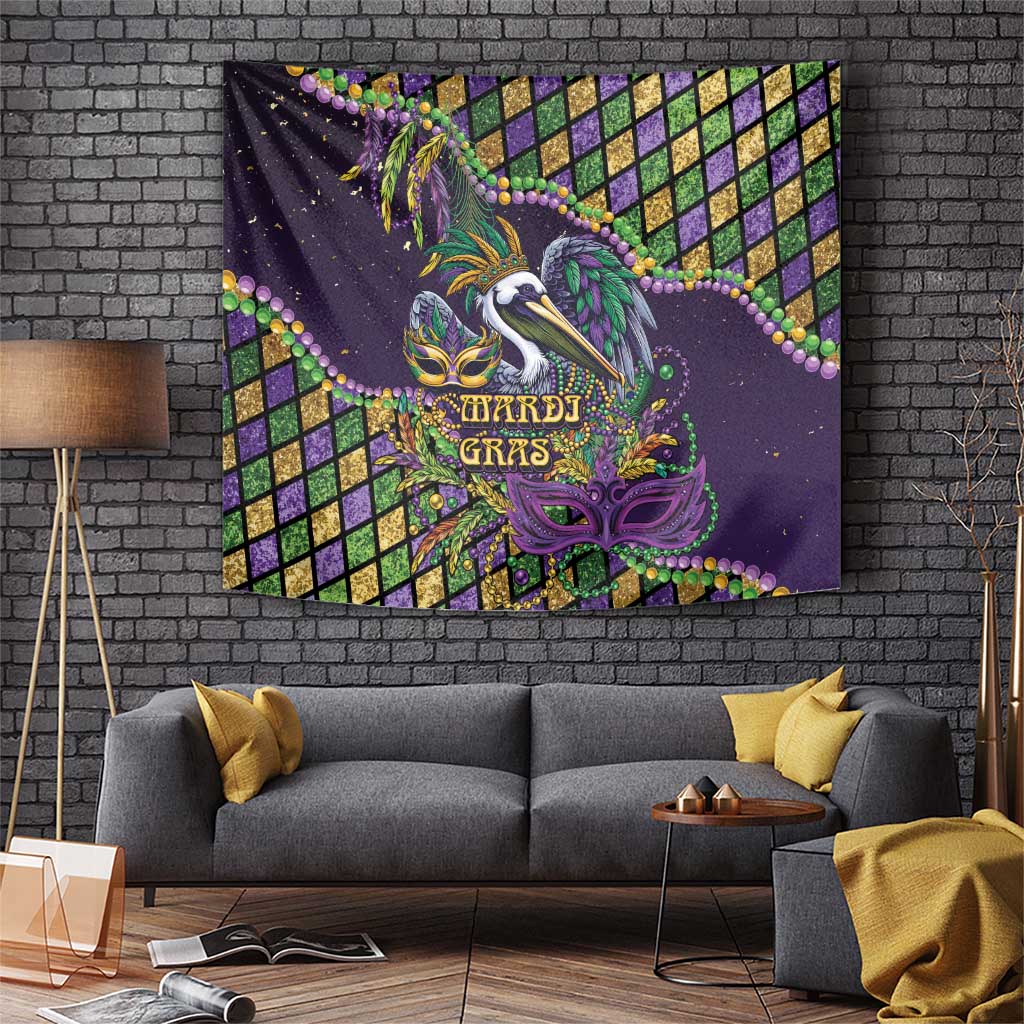 Mardi Gras Pelican Tapestry Crowned Feathers Carnival Reign - Wonder Print Shop