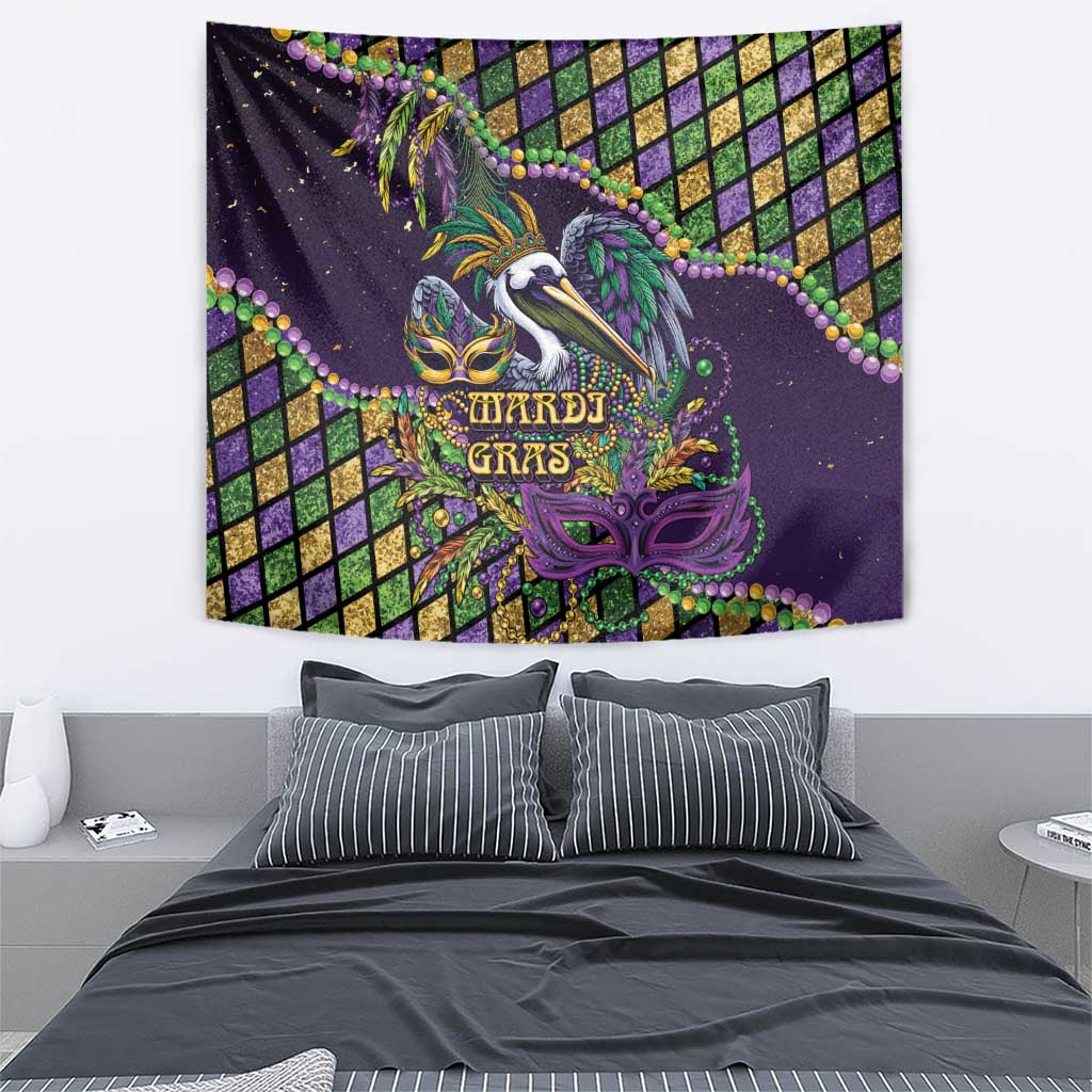 Mardi Gras Pelican Tapestry Crowned Feathers Carnival Reign - Wonder Print Shop