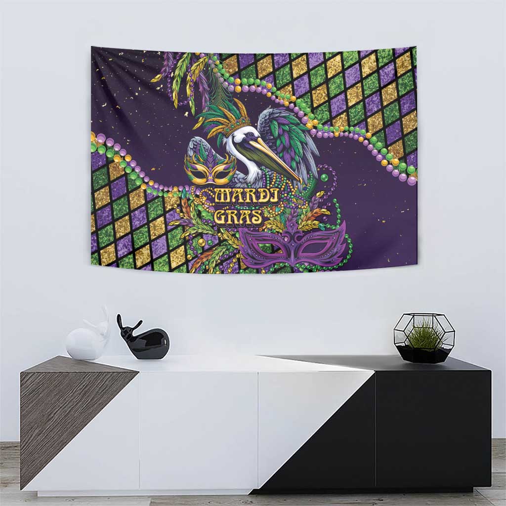 Mardi Gras Pelican Tapestry Crowned Feathers Carnival Reign - Wonder Print Shop