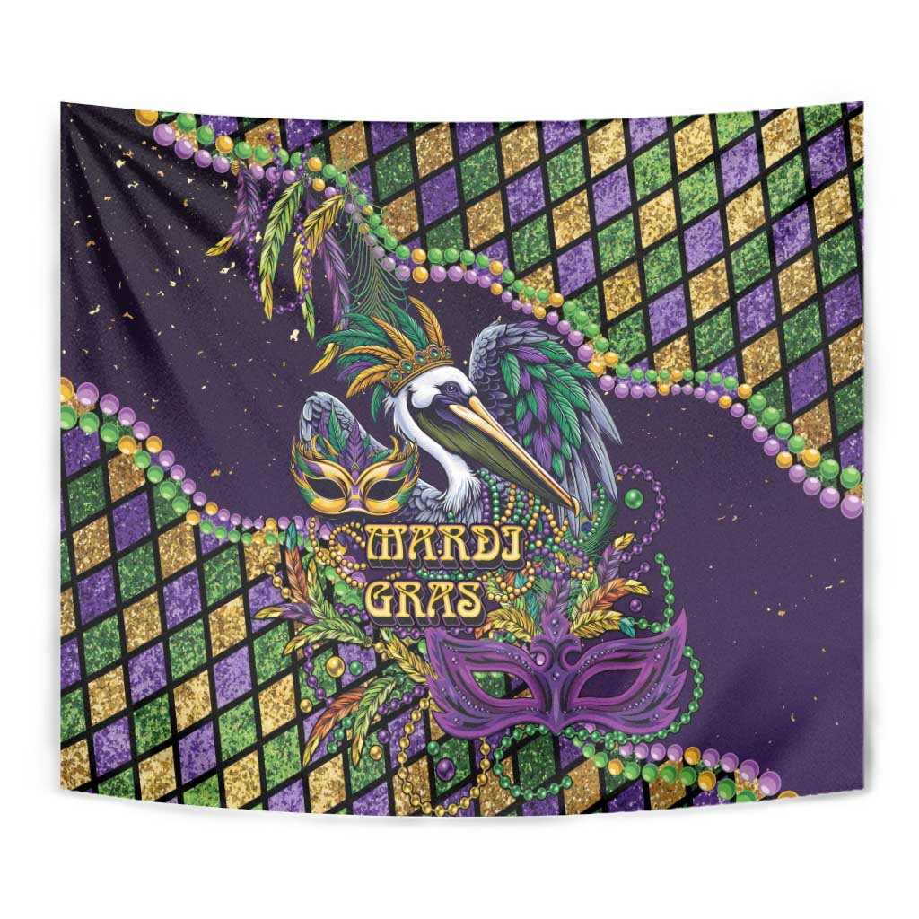 Mardi Gras Pelican Tapestry Crowned Feathers Carnival Reign - Wonder Print Shop