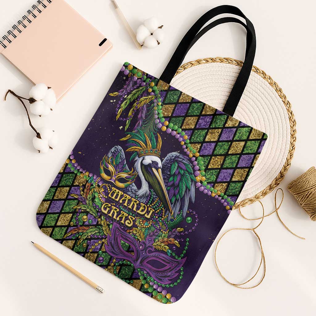 Mardi Gras Pelican Tote Bag Crowned Feathers Carnival Reign - Wonder Print Shop