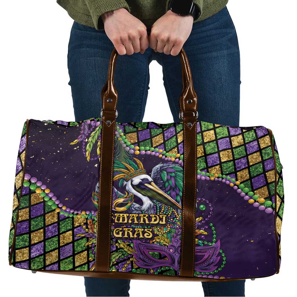 Mardi Gras Pelican Travel Bag Crowned Feathers Carnival Reign - Wonder Print Shop