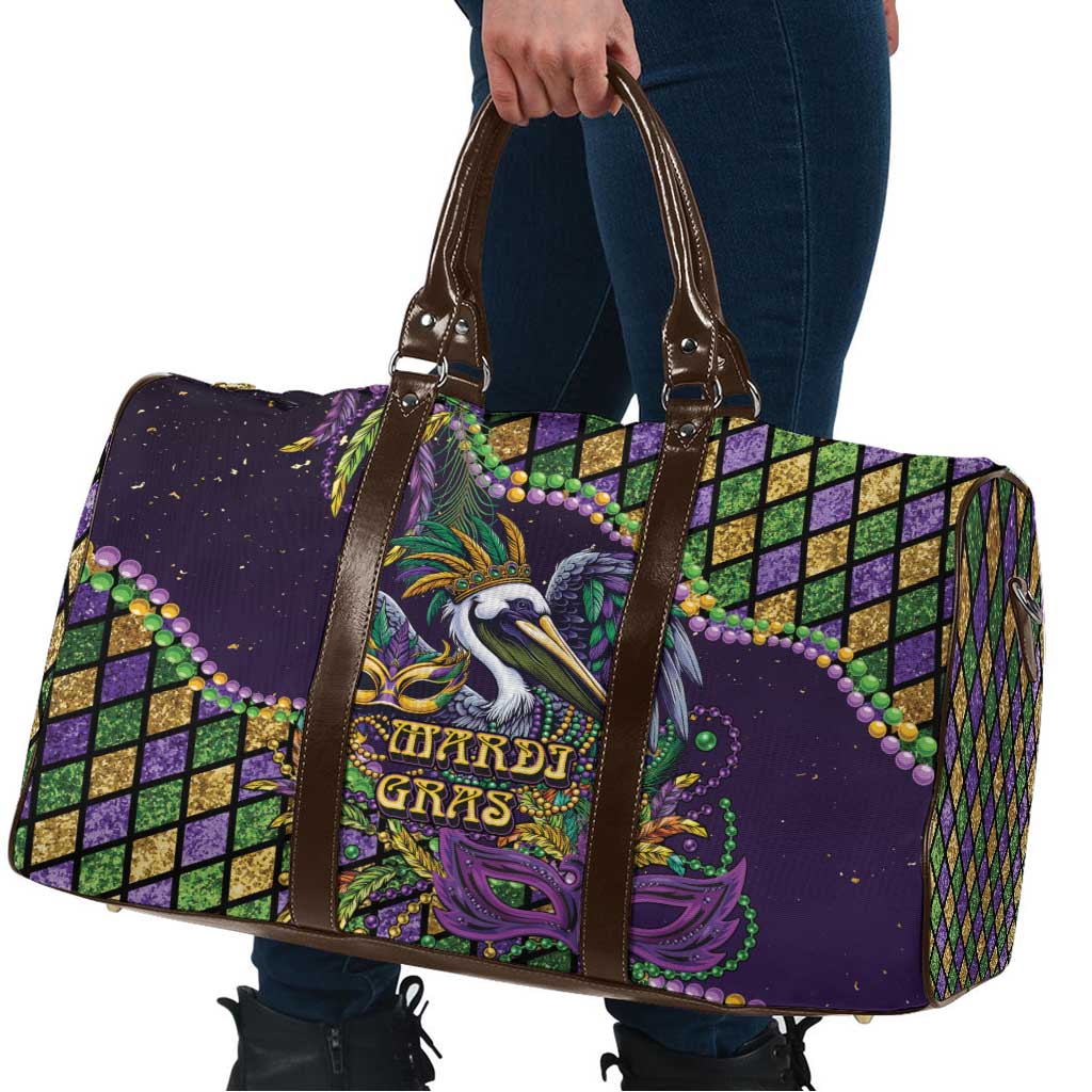 Mardi Gras Pelican Travel Bag Crowned Feathers Carnival Reign - Wonder Print Shop