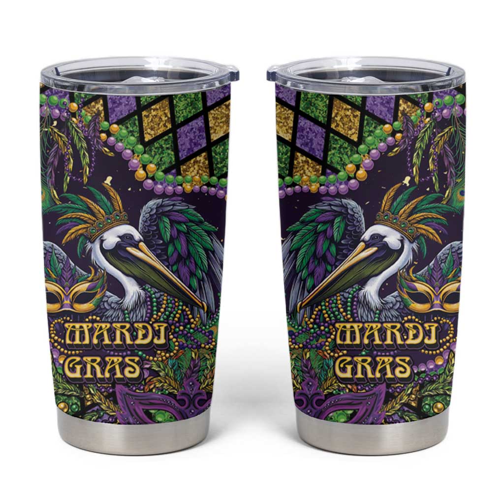 Mardi Gras Pelican Tumbler Cup Crowned Feathers Carnival Reign - Wonder Print Shop