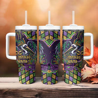 Mardi Gras Pelican Tumbler With Handle Crowned Feathers Carnival Reign - Wonder Print Shop