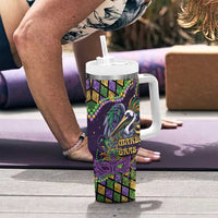 Mardi Gras Pelican Tumbler With Handle Crowned Feathers Carnival Reign - Wonder Print Shop