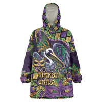 Mardi Gras Pelican Wearable Blanket Hoodie Crowned Feathers Carnival Reign - Wonder Print Shop