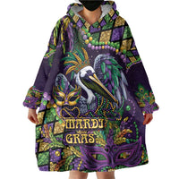 Mardi Gras Pelican Wearable Blanket Hoodie Crowned Feathers Carnival Reign - Wonder Print Shop