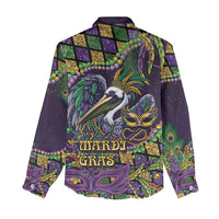 Mardi Gras Pelican Women Casual Shirt Crowned Feathers Carnival Reign - Wonder Print Shop