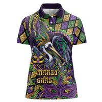 Mardi Gras Pelican Women Polo Shirt Crowned Feathers Carnival Reign - Wonder Print Shop