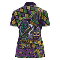 Mardi Gras Pelican Women Polo Shirt Crowned Feathers Carnival Reign - Wonder Print Shop