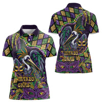 Mardi Gras Pelican Women Polo Shirt Crowned Feathers Carnival Reign - Wonder Print Shop