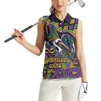 Mardi Gras Pelican Women Sleeveless Polo Shirt Crowned Feathers Carnival Reign - Wonder Print Shop