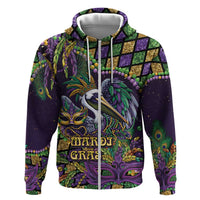 Mardi Gras Pelican Zip Hoodie Crowned Feathers Carnival Reign - Wonder Print Shop