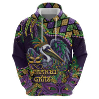 Mardi Gras Pelican Zip Hoodie Crowned Feathers Carnival Reign - Wonder Print Shop