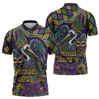 Mardi Gras Pelican Zipper Polo Shirt Crowned Feathers Carnival Reign - Wonder Print Shop