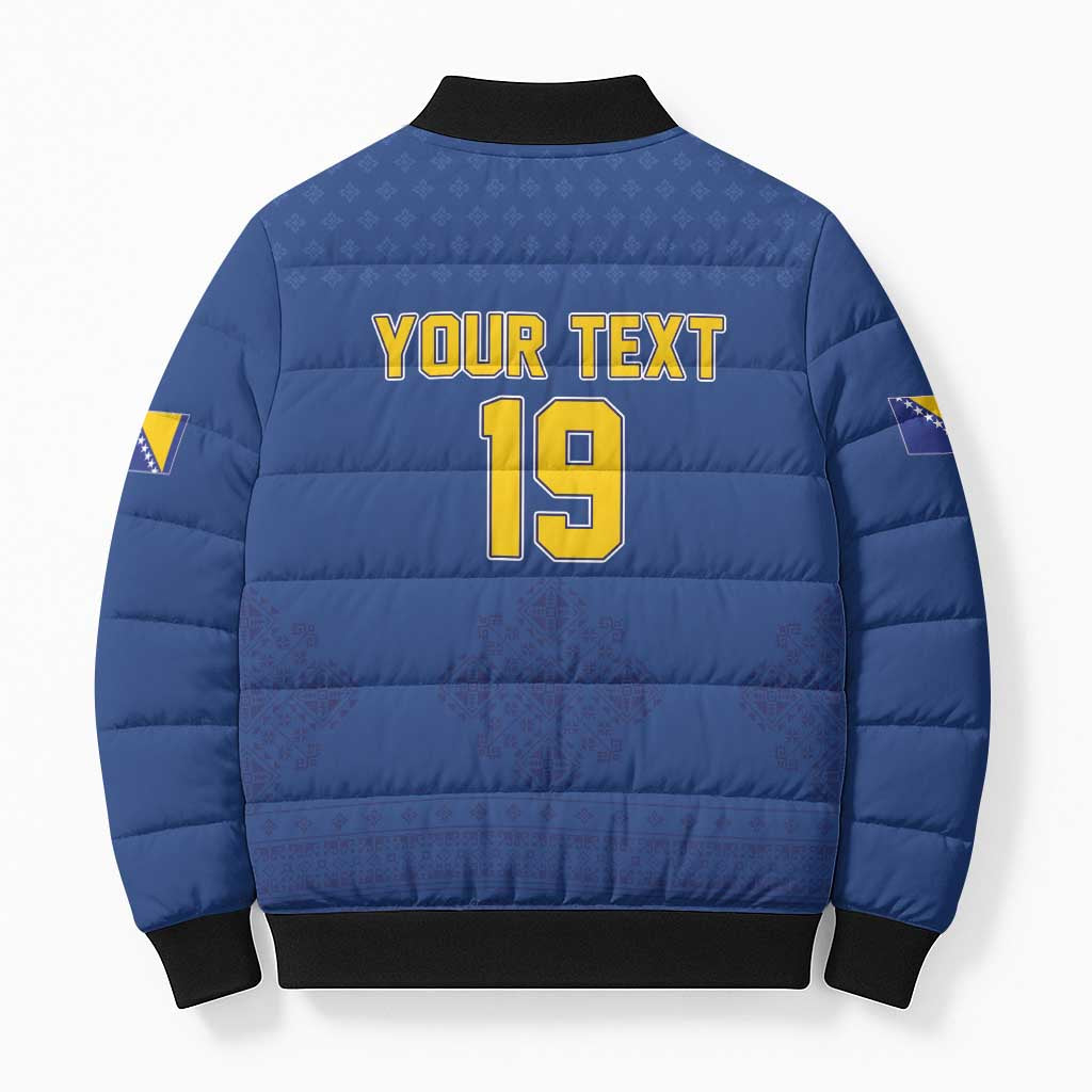 Custom Bosnia and Herzegovina Football 2026 Bomber Puffer Jacket Zmijanje Embroidery Pride