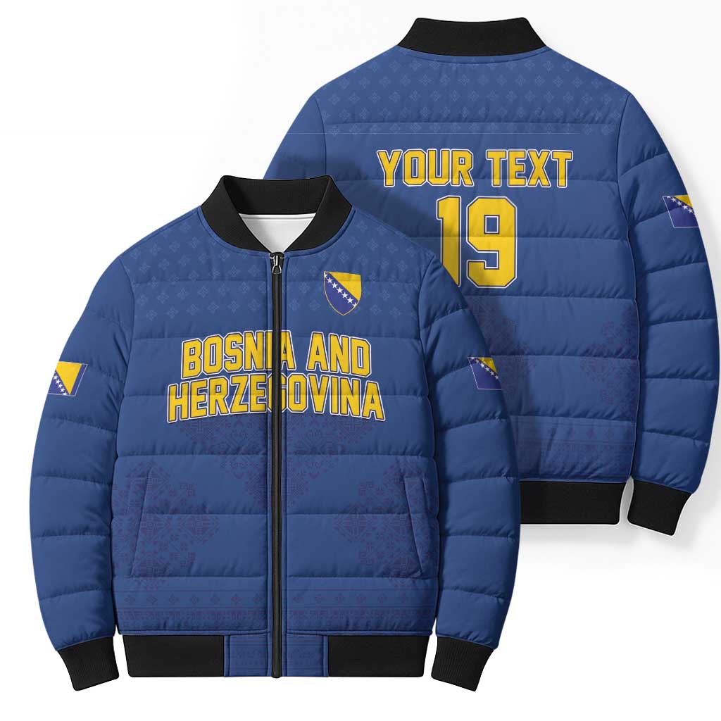 Custom Bosnia and Herzegovina Football 2026 Bomber Puffer Jacket Zmijanje Embroidery Pride