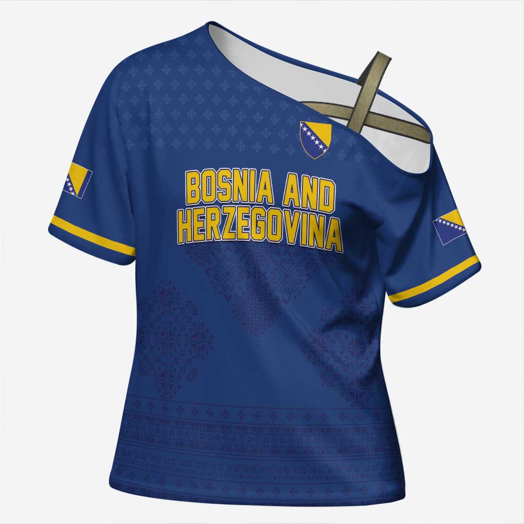Custom Bosnia and Herzegovina Football 2026 Cross Shoulder Shirt Zmijanje Embroidery Pride