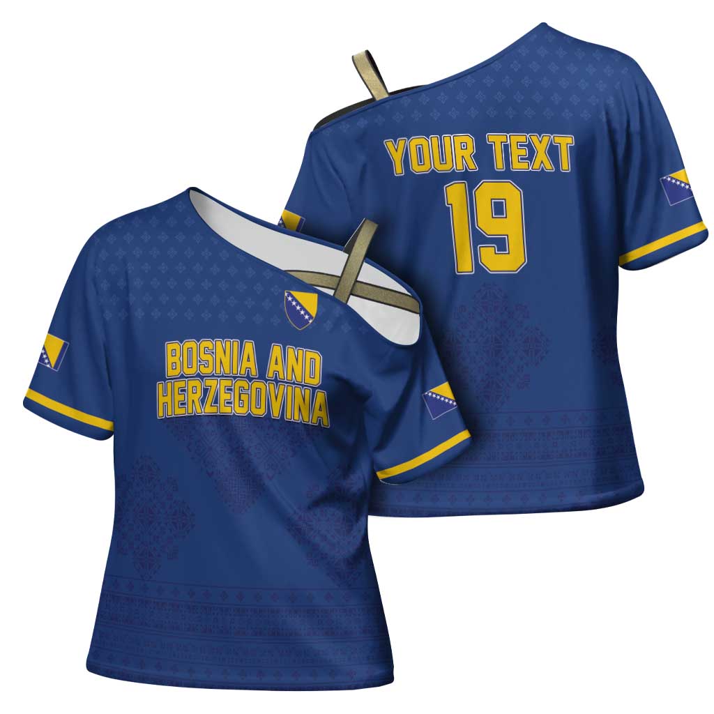 Custom Bosnia and Herzegovina Football 2026 Cross Shoulder Shirt Zmijanje Embroidery Pride