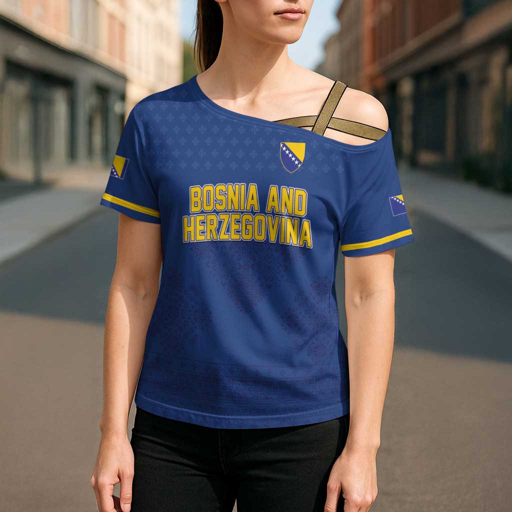 Custom Bosnia and Herzegovina Football 2026 Cross Shoulder Shirt Zmijanje Embroidery Pride