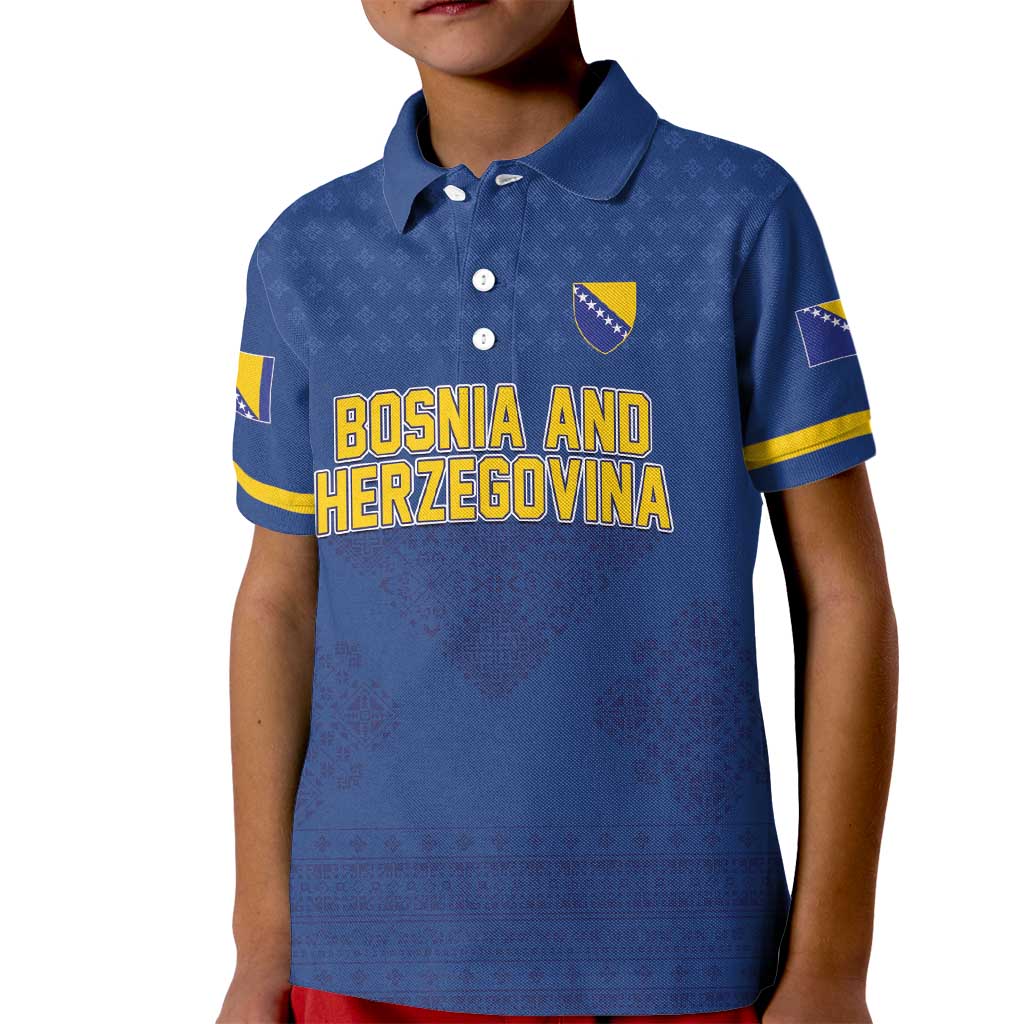 Custom Bosnia and Herzegovina Football 2026 Kid Polo Shirt Zmijanje Embroidery Pride