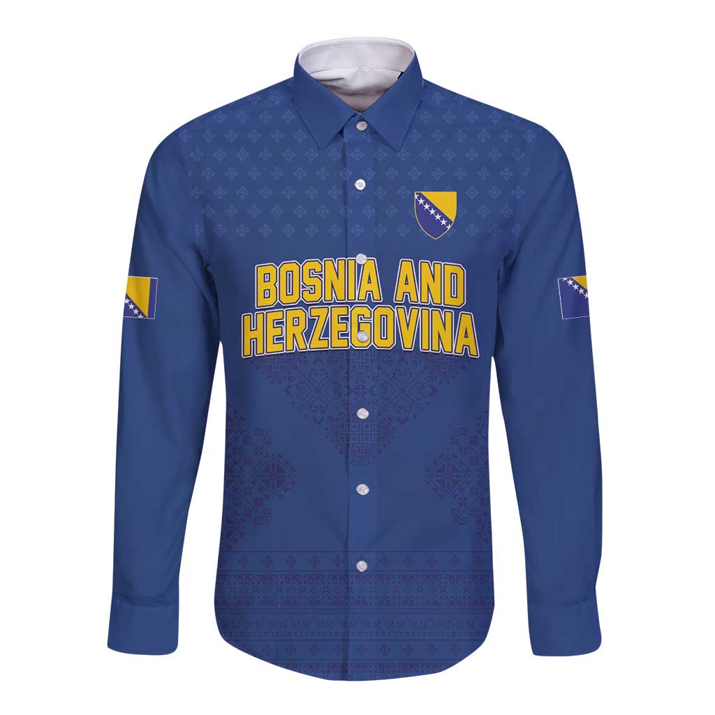 Custom Bosnia and Herzegovina Football 2026 Long Sleeve Button Shirt Zmijanje Embroidery Pride