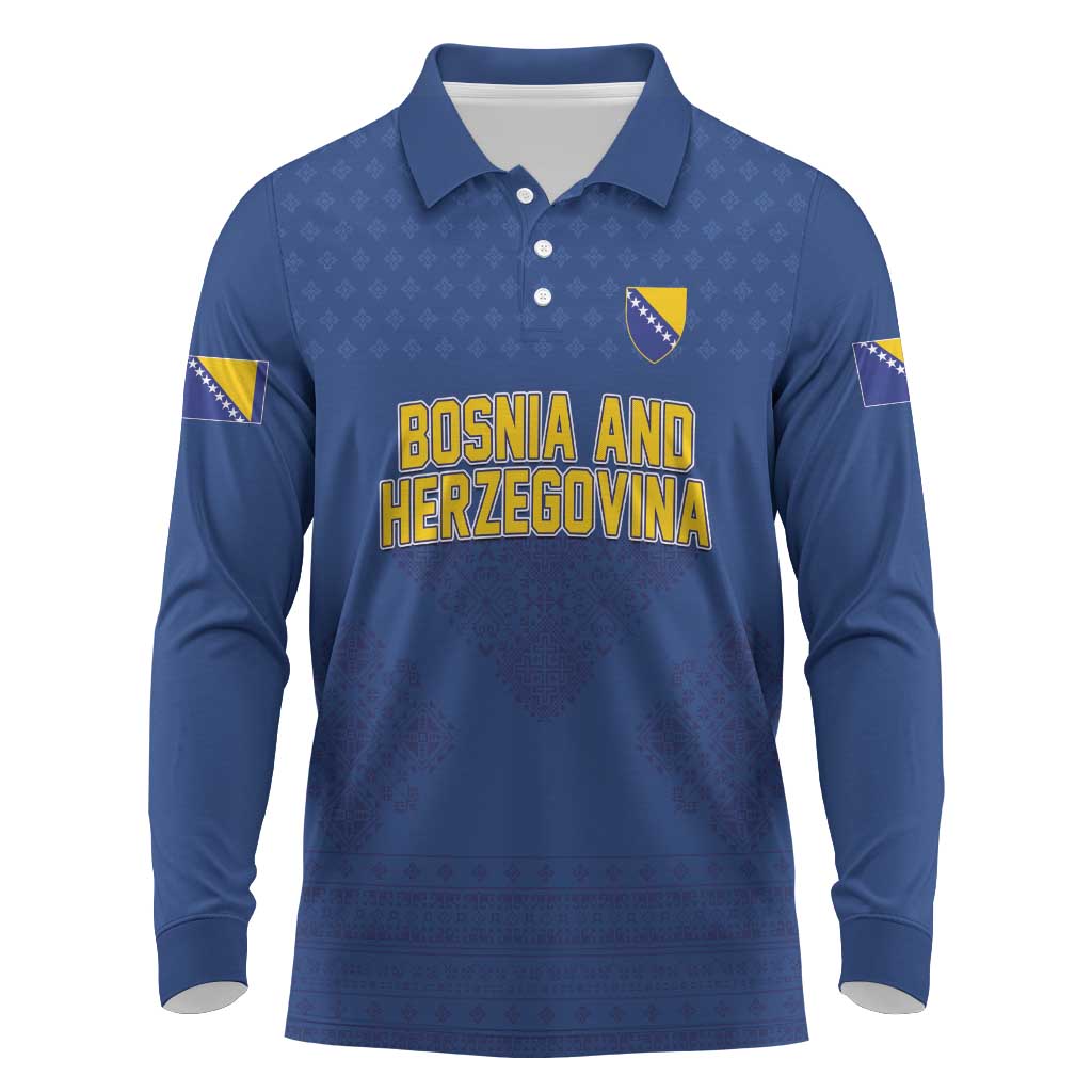 Custom Bosnia and Herzegovina Football 2026 Long Sleeve Polo Shirt Zmijanje Embroidery Pride