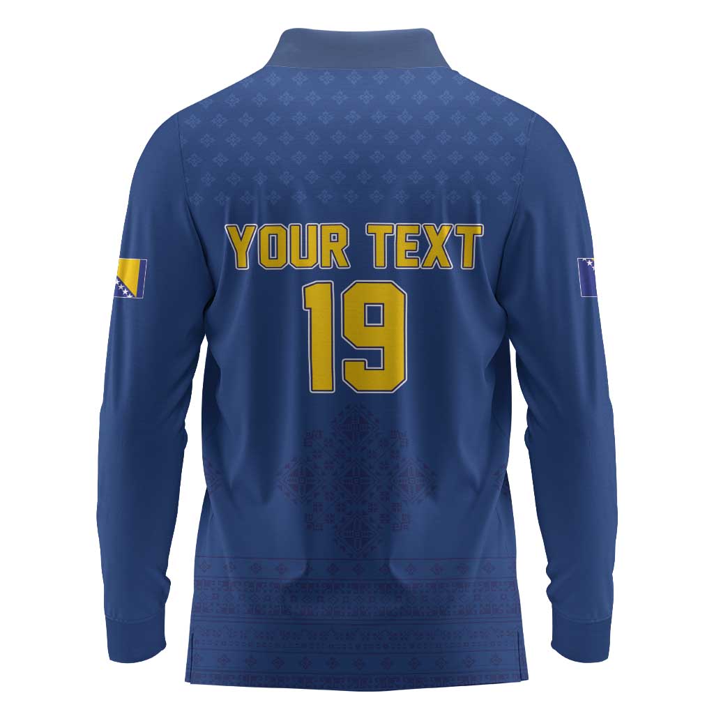 Custom Bosnia and Herzegovina Football 2026 Long Sleeve Polo Shirt Zmijanje Embroidery Pride