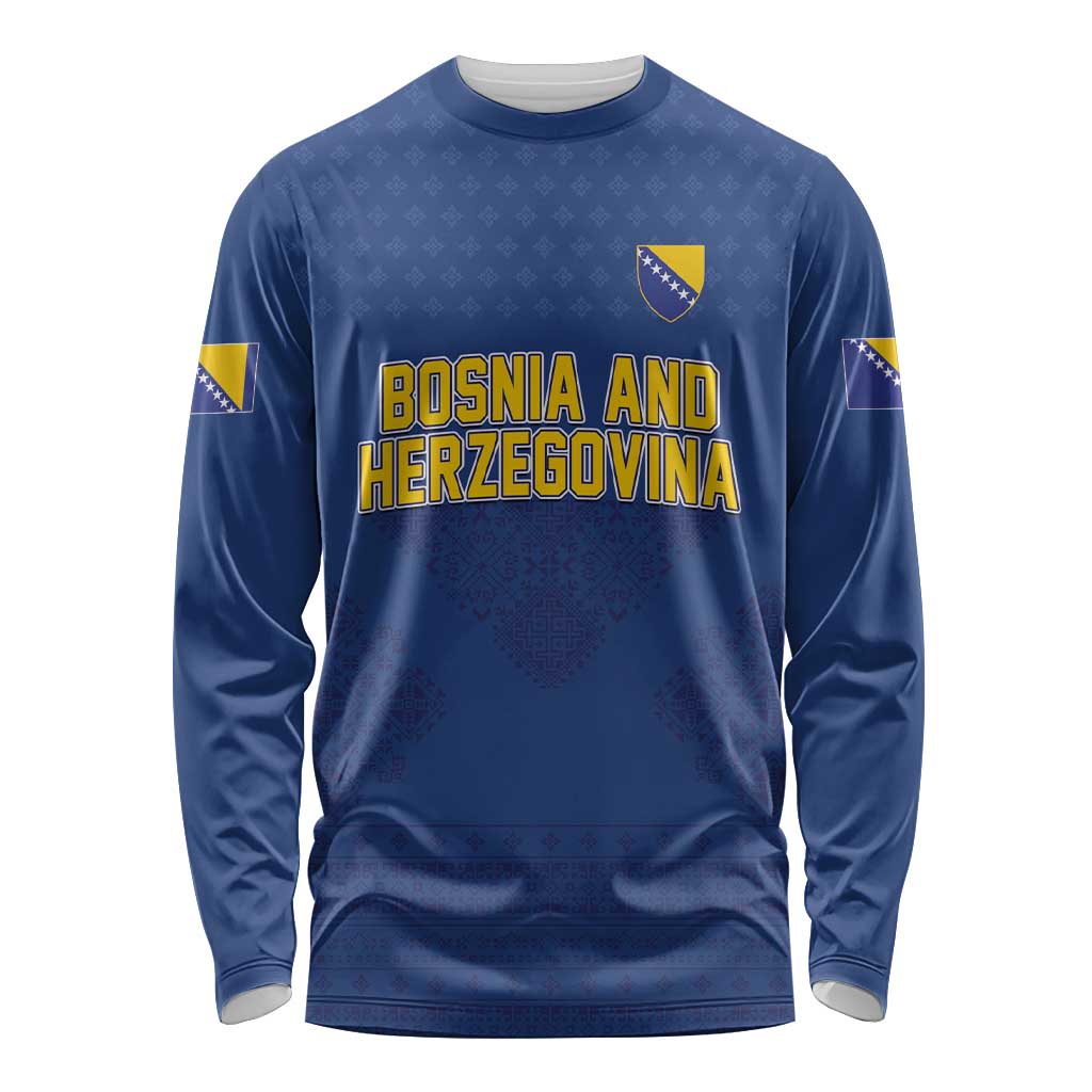 Custom Bosnia and Herzegovina Football 2026 Long Sleeve Shirt Zmijanje Embroidery Pride