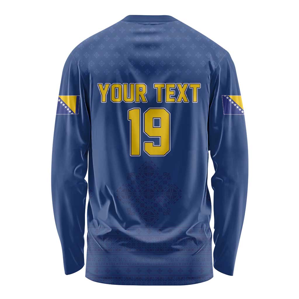 Custom Bosnia and Herzegovina Football 2026 Long Sleeve Shirt Zmijanje Embroidery Pride