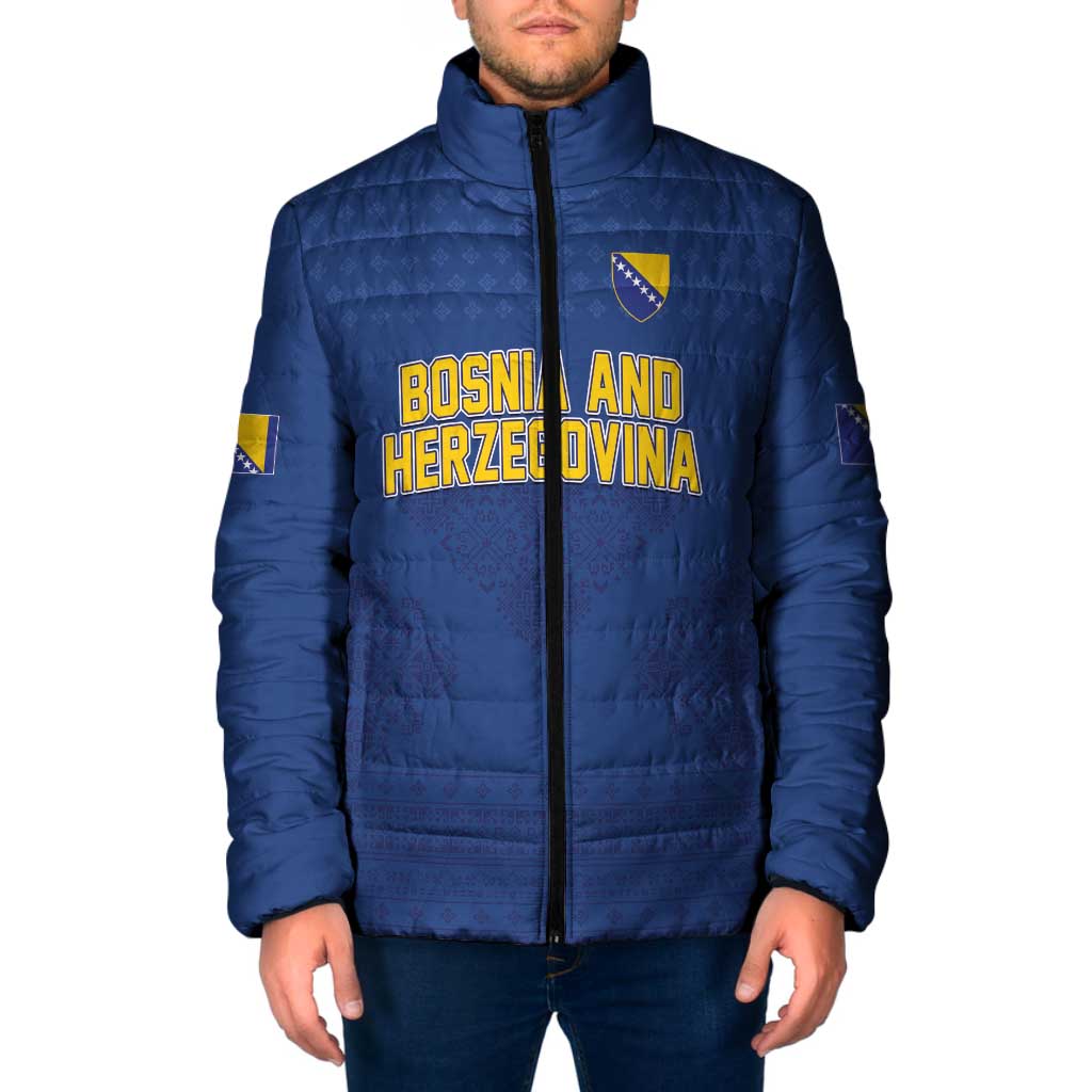 Custom Bosnia and Herzegovina Football 2026 Padded Jacket Zmijanje Embroidery Pride