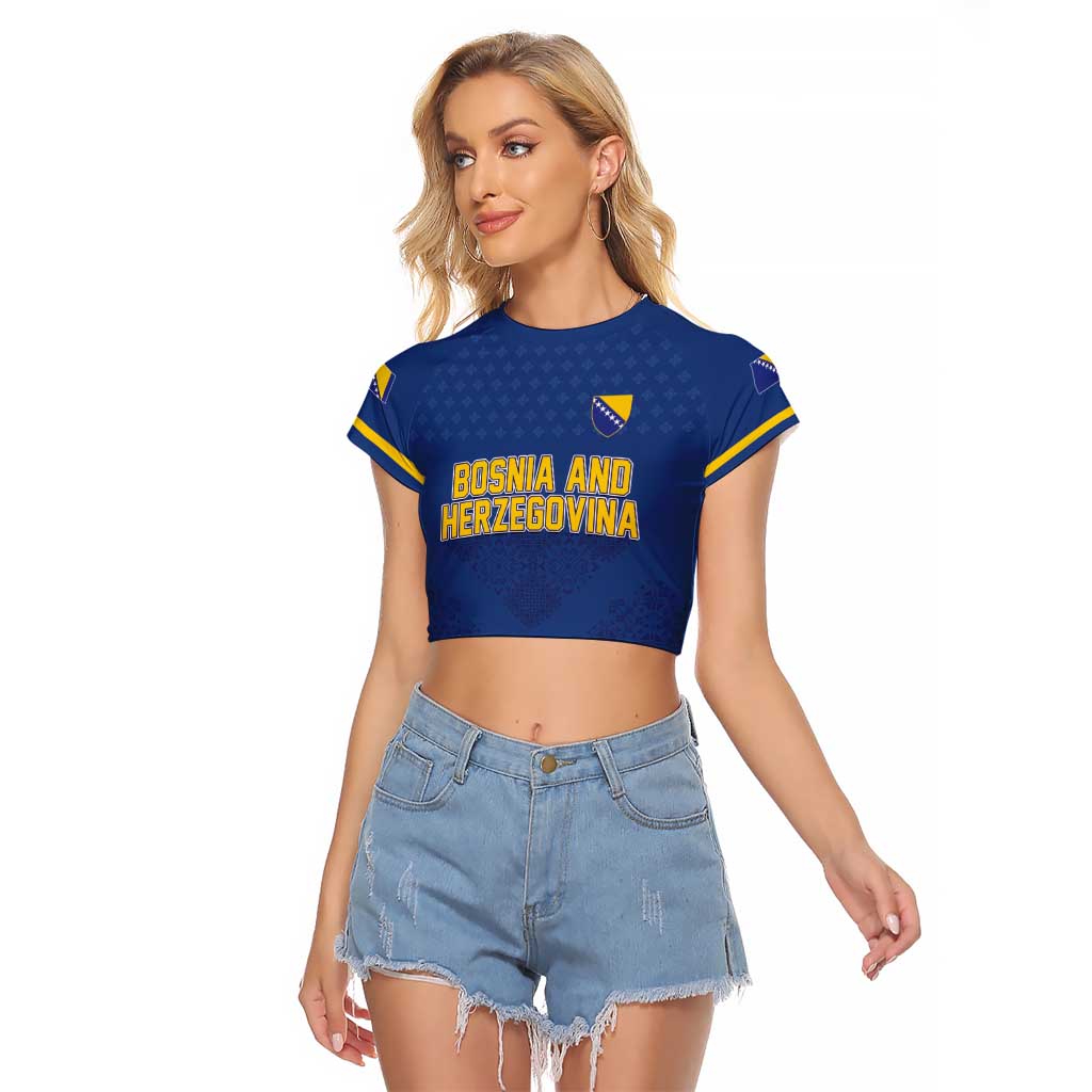 Custom Bosnia and Herzegovina Football 2026 Raglan Cropped T Shirt Zmijanje Embroidery Pride