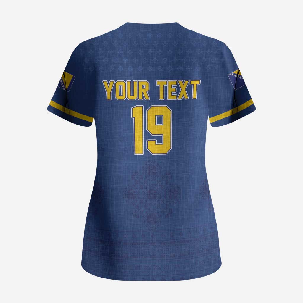 Custom Bosnia and Herzegovina Football 2026 Scrub Top Zmijanje Embroidery Pride