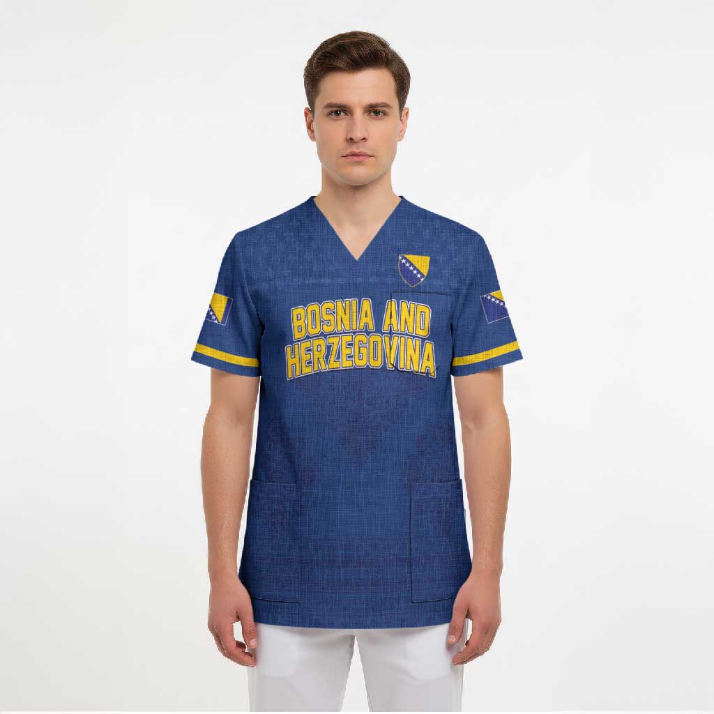 Custom Bosnia and Herzegovina Football 2026 Scrub Top Zmijanje Embroidery Pride