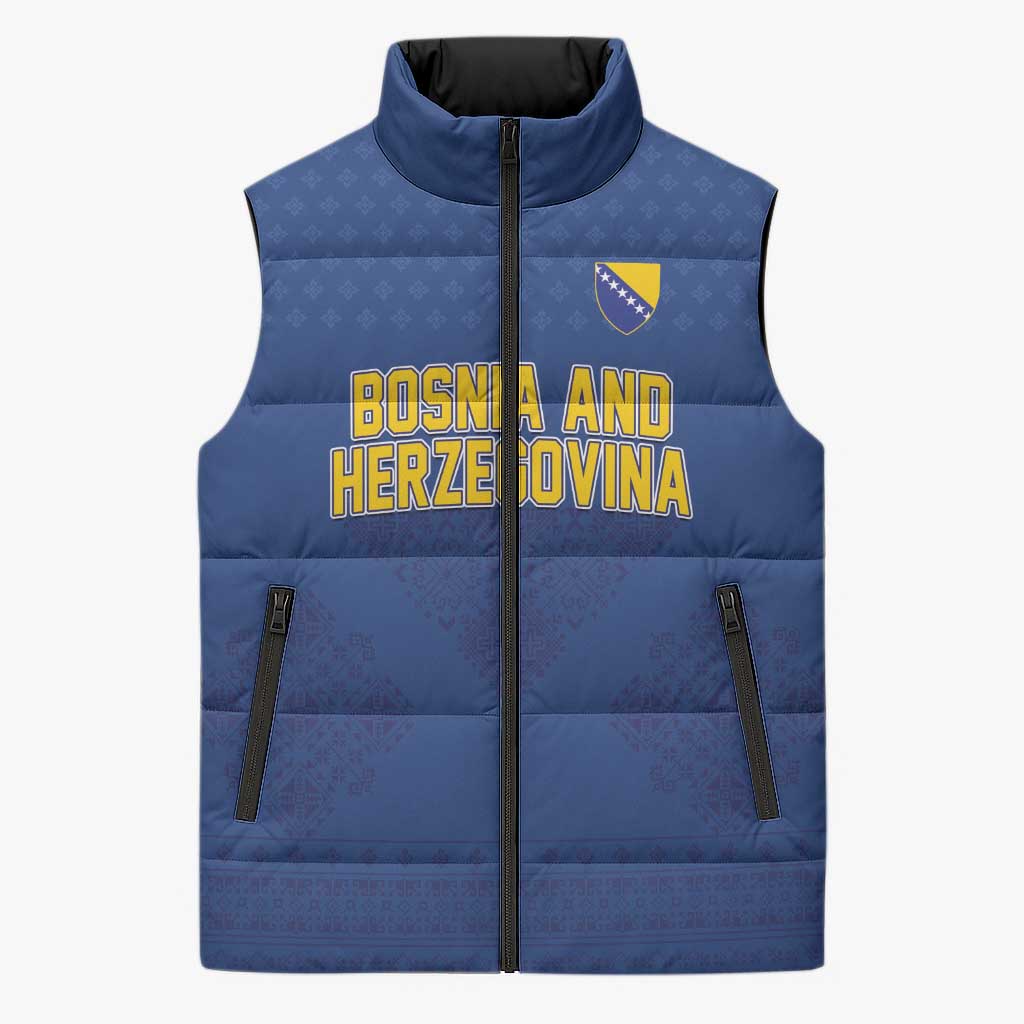 Custom Bosnia and Herzegovina Football 2026 Sleeveless Puffer Jacket Zmijanje Embroidery Pride