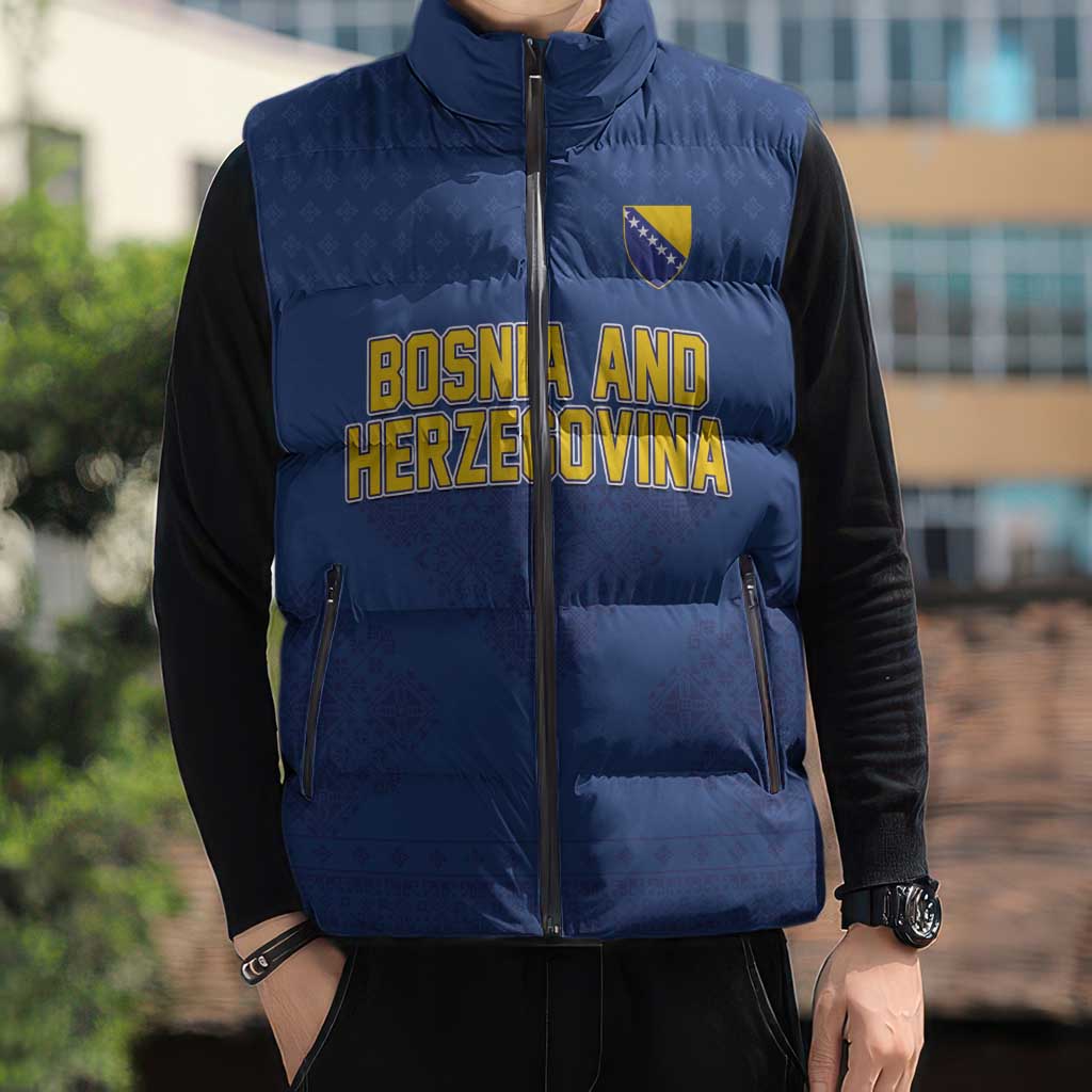 Custom Bosnia and Herzegovina Football 2026 Sleeveless Puffer Jacket Zmijanje Embroidery Pride