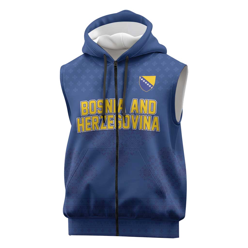 Custom Bosnia and Herzegovina Football 2026 Sleeveless Zip Hoodie Zmijanje Embroidery Pride
