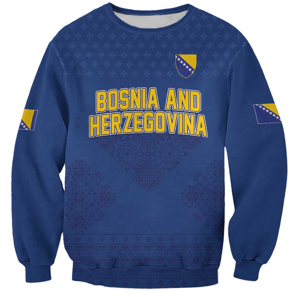 Custom Bosnia and Herzegovina Football 2026 Sweatshirt Zmijanje Embroidery Pride