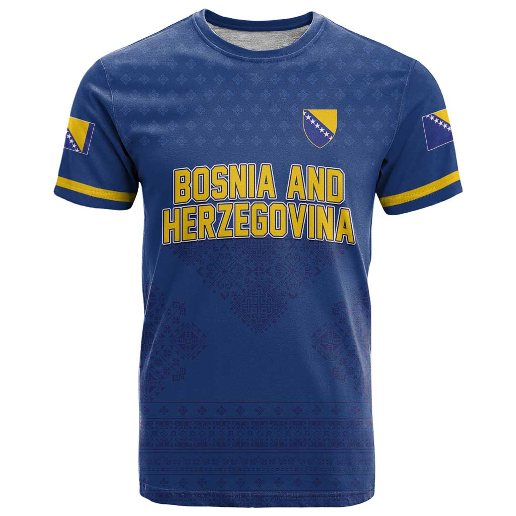 Custom Bosnia and Herzegovina Football 2026 T Shirt Zmijanje Embroidery Pride