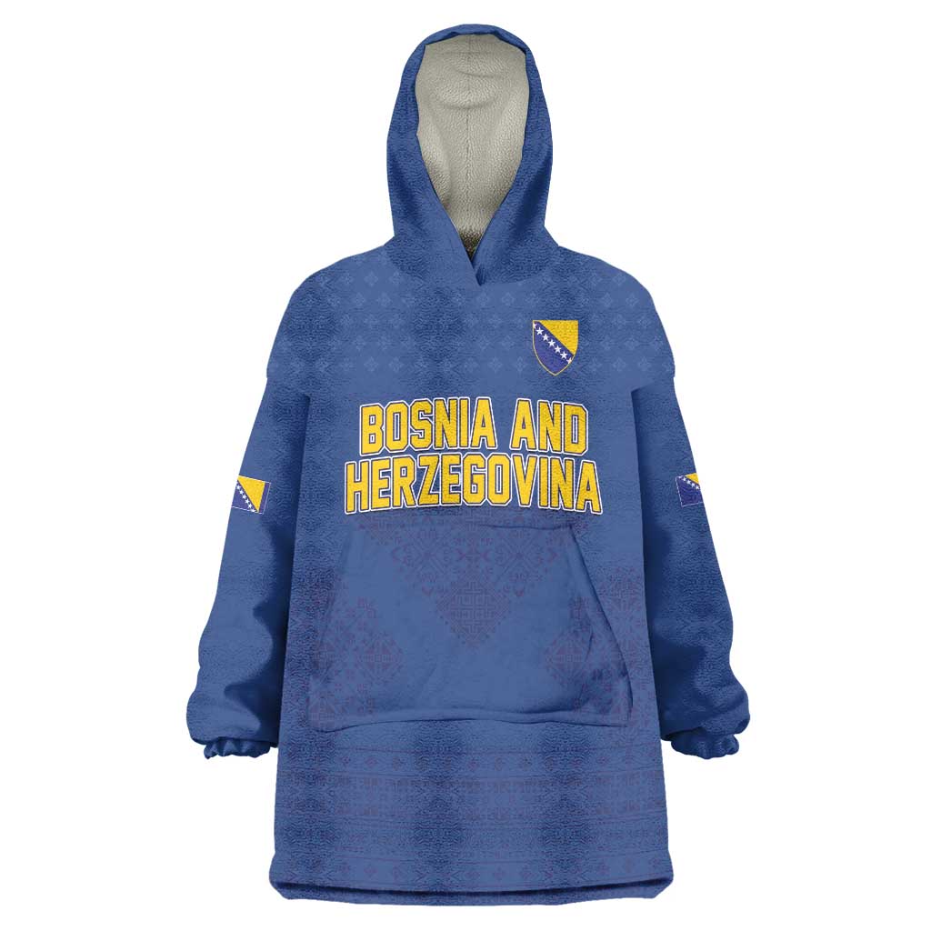 Custom Bosnia and Herzegovina Football 2026 Wearable Blanket Hoodie Zmijanje Embroidery Pride