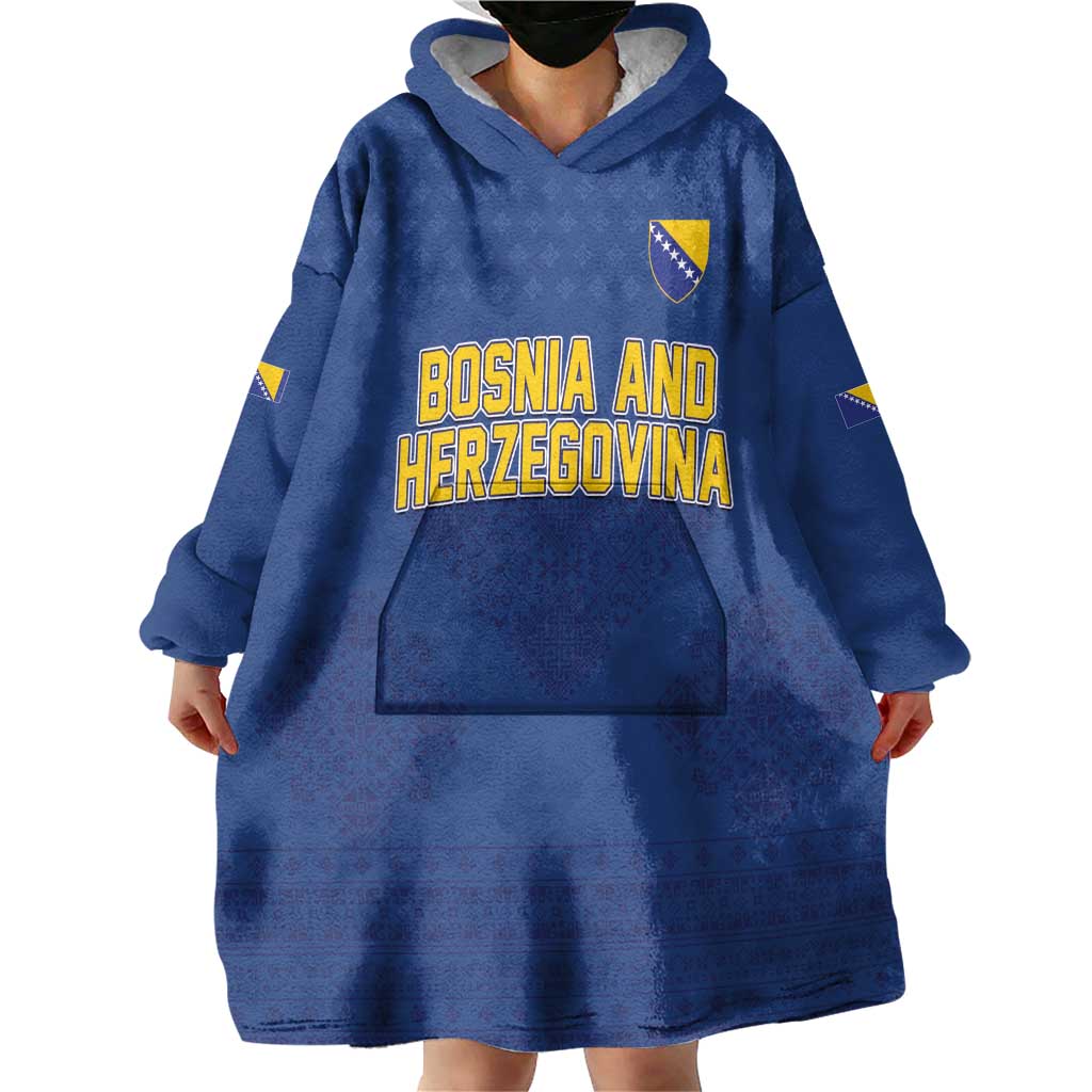 Custom Bosnia and Herzegovina Football 2026 Wearable Blanket Hoodie Zmijanje Embroidery Pride