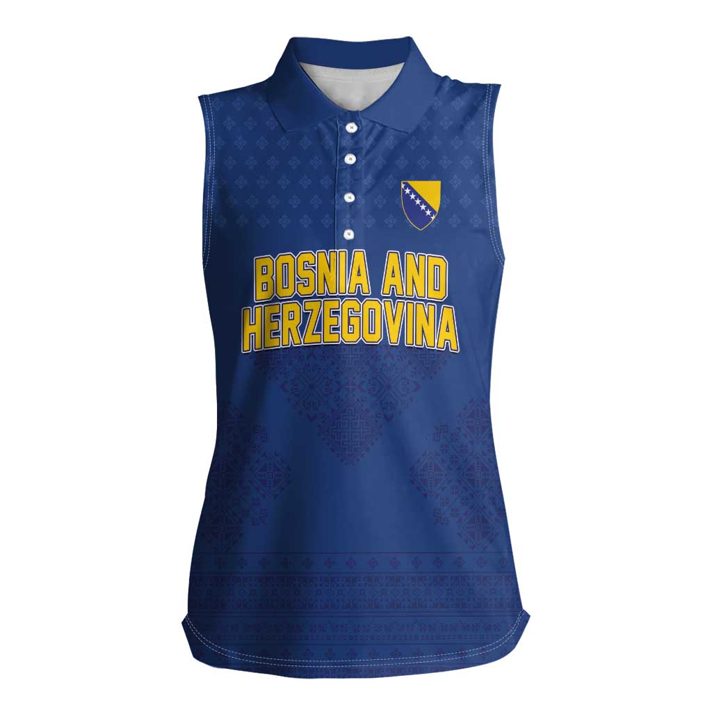 Custom Bosnia and Herzegovina Football 2026 Women Sleeveless Polo Shirt Zmijanje Embroidery Pride