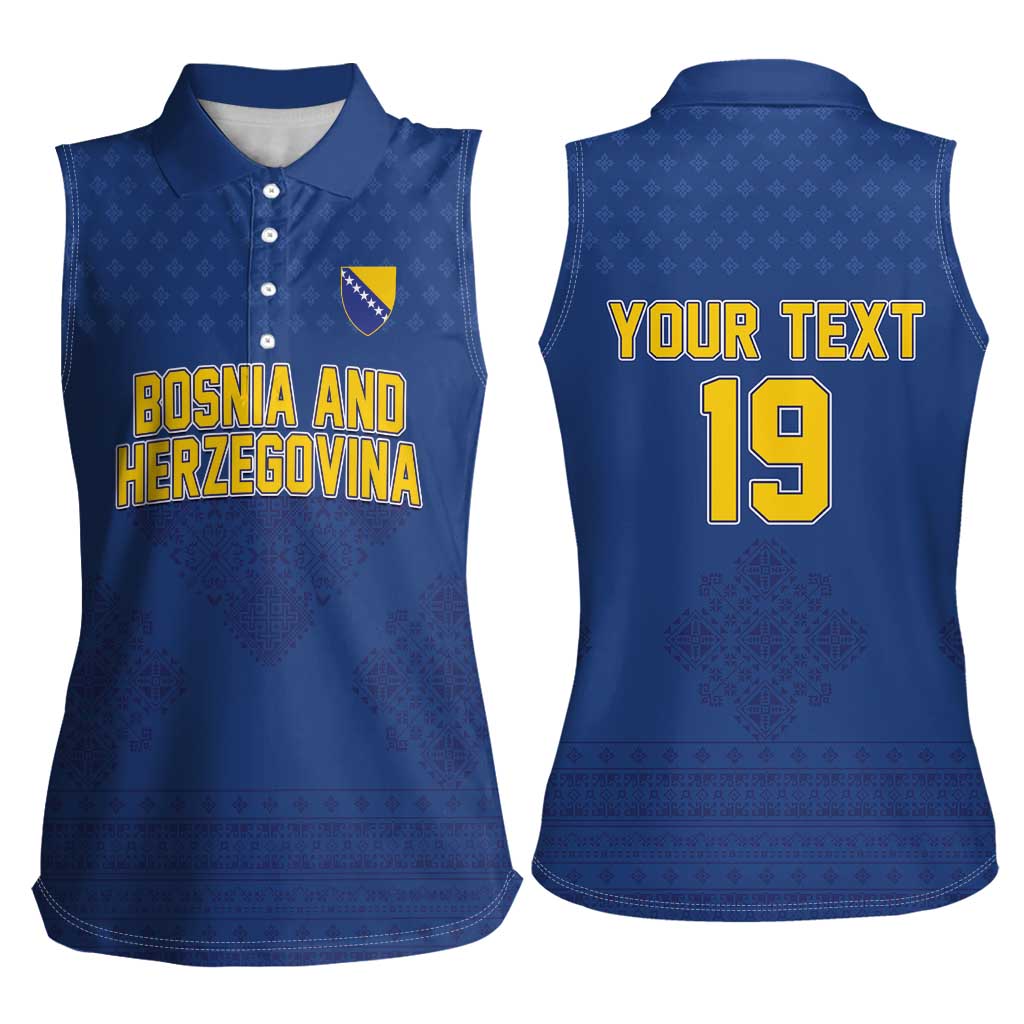 Custom Bosnia and Herzegovina Football 2026 Women Sleeveless Polo Shirt Zmijanje Embroidery Pride