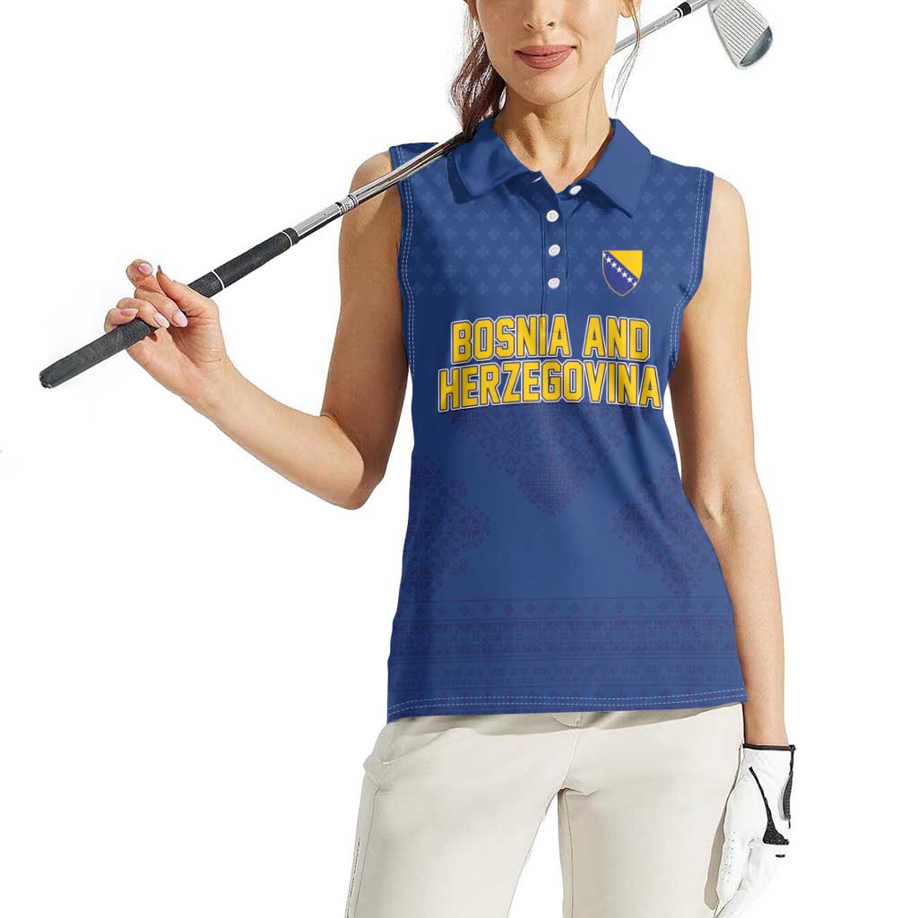 Custom Bosnia and Herzegovina Football 2026 Women Sleeveless Polo Shirt Zmijanje Embroidery Pride